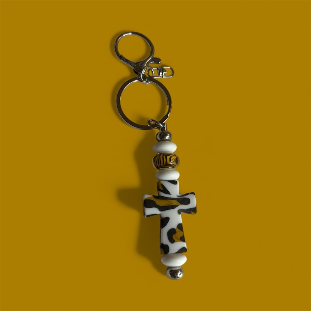 Leopard Print Cross Keychain